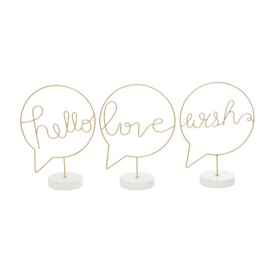 13" Gold Hello, Love & Wish Tabletop Sign Set